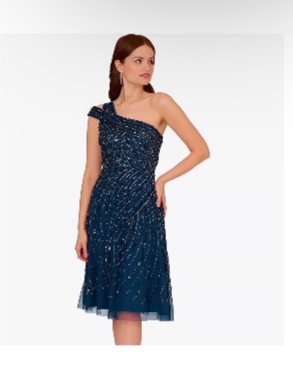 Adrianna Papell Blue Beaded Art Deco Midi Dress Size 6 NWT Cocktail MOB GALA